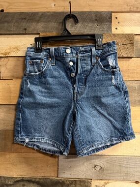 Levi's Button-Fly Distressed Blue Denim Shorts